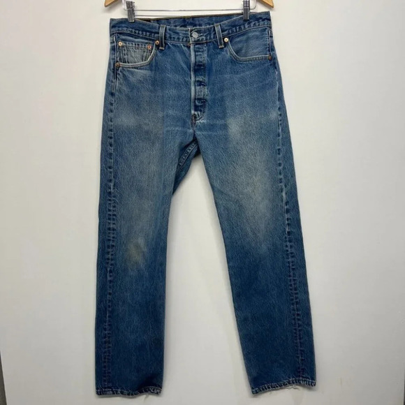 Vtg Levis 501xx Button Fly Blue Jeans USA MADE Denim Pants 501-0000 Size 36 x 36 - Picture 1 of 7